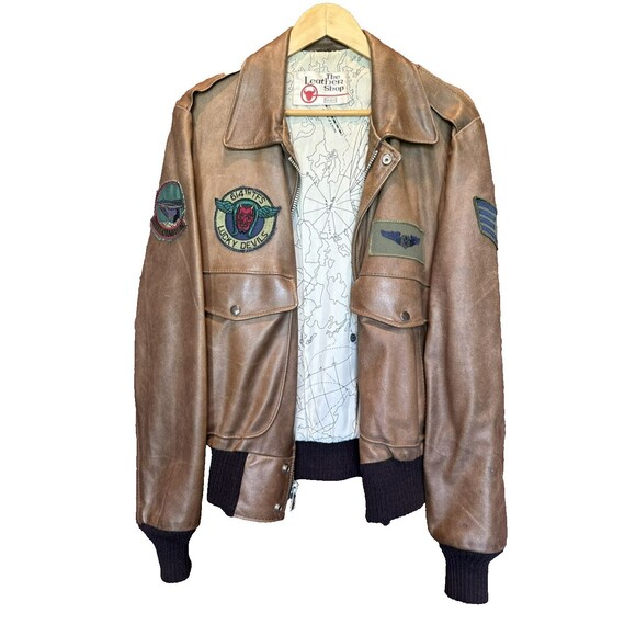 Vintage 60s 70s Leather Bomber Jacket Military Patches USAF Air Force Military - Picture 1 of 16